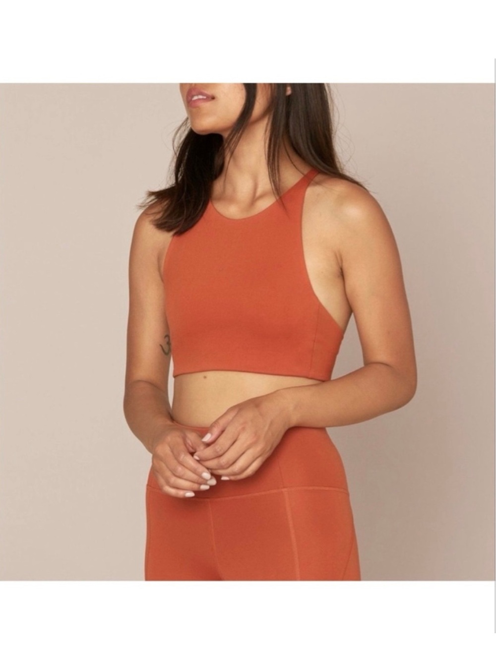 Girlfriend Collective Topanga Halter Rust Orange High-Neck Sports Bra Size M